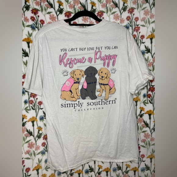 Simply Southern Tops - Simply Southern White Tee with Pink 'Rescue a Puppy' Graphic